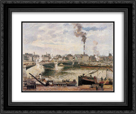 The Great Bridge, Rouen 24x20 Black Ornate Wood Framed Art Print Poster with Double Matting by Pissarro, Camille