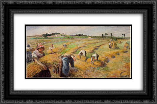 The Harvest 24x16 Black Ornate Wood Framed Art Print Poster with Double Matting by Pissarro, Camille
