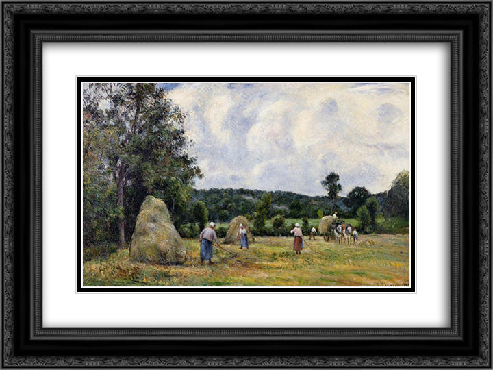 The Harvest at Montfoucault 2 24x18 Black Ornate Wood Framed Art Print Poster with Double Matting by Pissarro, Camille