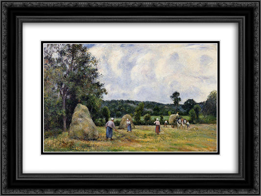 The Harvest at Montfoucault 2 24x18 Black Ornate Wood Framed Art Print Poster with Double Matting by Pissarro, Camille