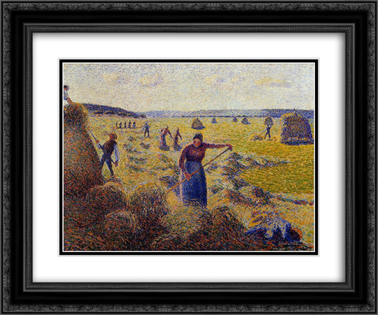 The Harvest of Hay in Eragny 24x20 Black Ornate Wood Framed Art Print Poster with Double Matting by Pissarro, Camille