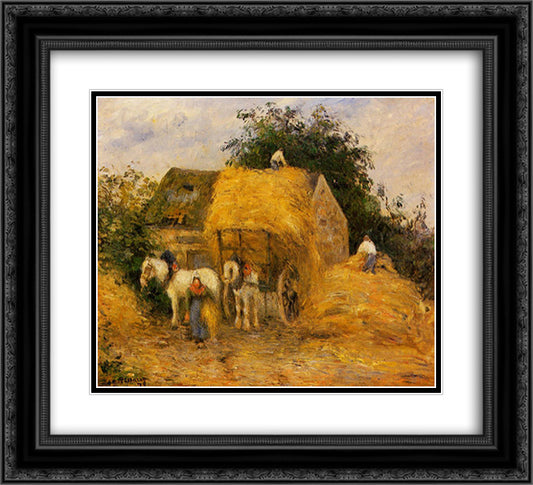 The Hay Wagon, Montfoucault 22x20 Black Ornate Wood Framed Art Print Poster with Double Matting by Pissarro, Camille