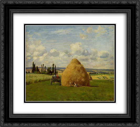 The haystack, Pontoise 22x20 Black Ornate Wood Framed Art Print Poster with Double Matting by Pissarro, Camille