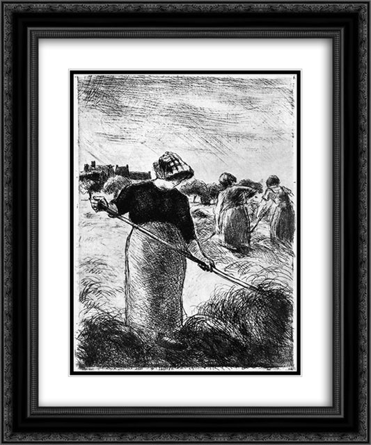 The hayymaker 20x24 Black Ornate Wood Framed Art Print Poster with Double Matting by Pissarro, Camille