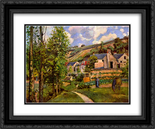 The Hermitage at Pontoise 24x20 Black Ornate Wood Framed Art Print Poster with Double Matting by Pissarro, Camille