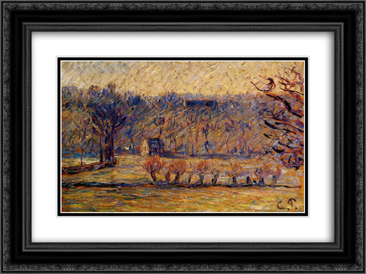 The Hill at Vaches, Bazincourt 24x18 Black Ornate Wood Framed Art Print Poster with Double Matting by Pissarro, Camille