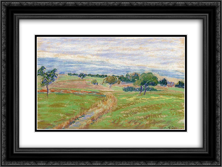 The Hills of Thierceville 24x18 Black Ornate Wood Framed Art Print Poster with Double Matting by Pissarro, Camille