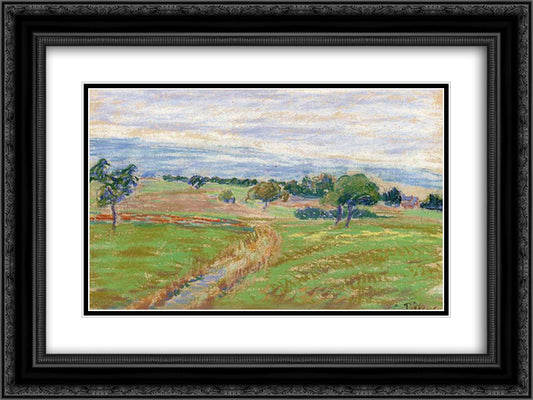The Hills of Thierceville 24x18 Black Ornate Wood Framed Art Print Poster with Double Matting by Pissarro, Camille