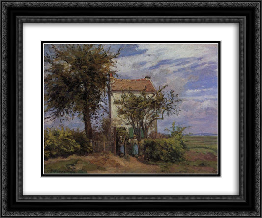 The House in the Fields, Rueil 24x20 Black Ornate Wood Framed Art Print Poster with Double Matting by Pissarro, Camille