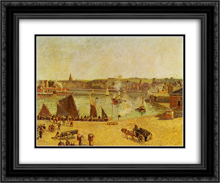 The Inner Harbor, Dieppe 24x20 Black Ornate Wood Framed Art Print Poster with Double Matting by Pissarro, Camille