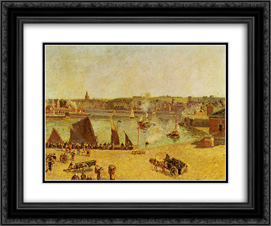 The Inner Harbor, Dieppe 24x20 Black Ornate Wood Framed Art Print Poster with Double Matting by Pissarro, Camille