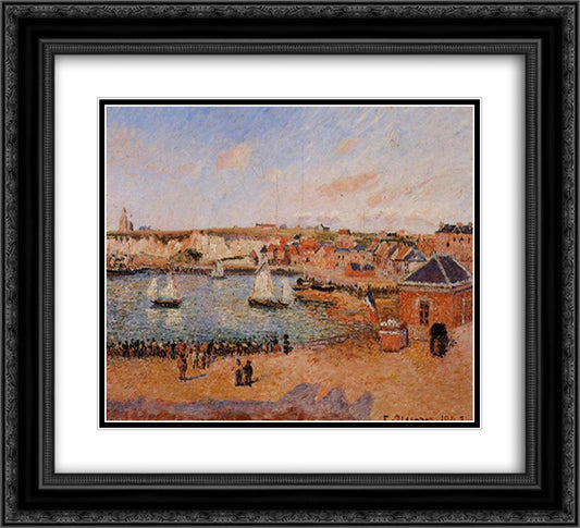 The Inner Harbor, Dieppe Afternoon, Sun, Low Tide 22x20 Black Ornate Wood Framed Art Print Poster with Double Matting by Pissarro, Camille