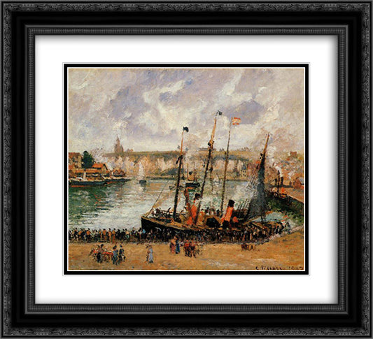 The Inner Harbor, Dpeppe, High Tide, Morning, Grey Weather 22x20 Black Ornate Wood Framed Art Print Poster with Double Matting by Pissarro, Camille