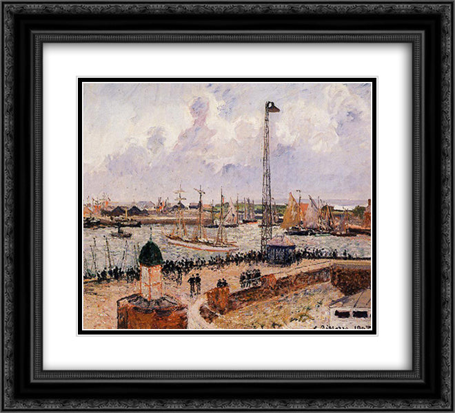 The Inner Harbor, Havre 22x20 Black Ornate Wood Framed Art Print Poster with Double Matting by Pissarro, Camille