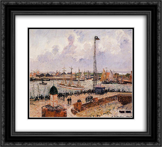 The Inner Harbor, Havre 22x20 Black Ornate Wood Framed Art Print Poster with Double Matting by Pissarro, Camille