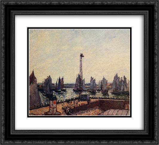 The Inner Port and Pilots Jetty, Havre 22x20 Black Ornate Wood Framed Art Print Poster with Double Matting by Pissarro, Camille