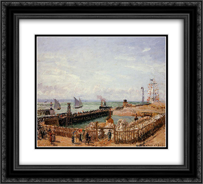 The Jetty, Le Havre, High Tide, Morning Sun 22x20 Black Ornate Wood Framed Art Print Poster with Double Matting by Pissarro, Camille