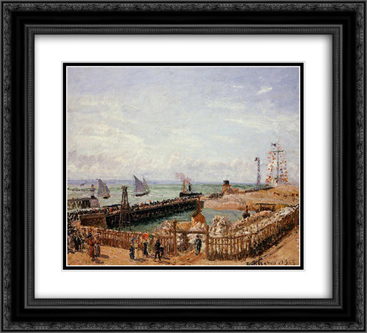 The Jetty, Le Havre, High Tide, Morning Sun 22x20 Black Ornate Wood Framed Art Print Poster with Double Matting by Pissarro, Camille