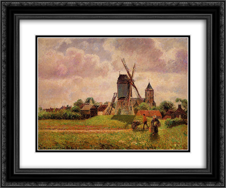 The Knocke Windmill, Belgium 24x20 Black Ornate Wood Framed Art Print Poster with Double Matting by Pissarro, Camille