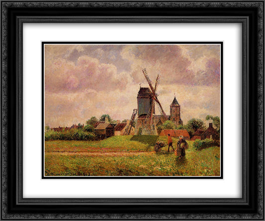 The Knocke Windmill, Belgium 24x20 Black Ornate Wood Framed Art Print Poster with Double Matting by Pissarro, Camille