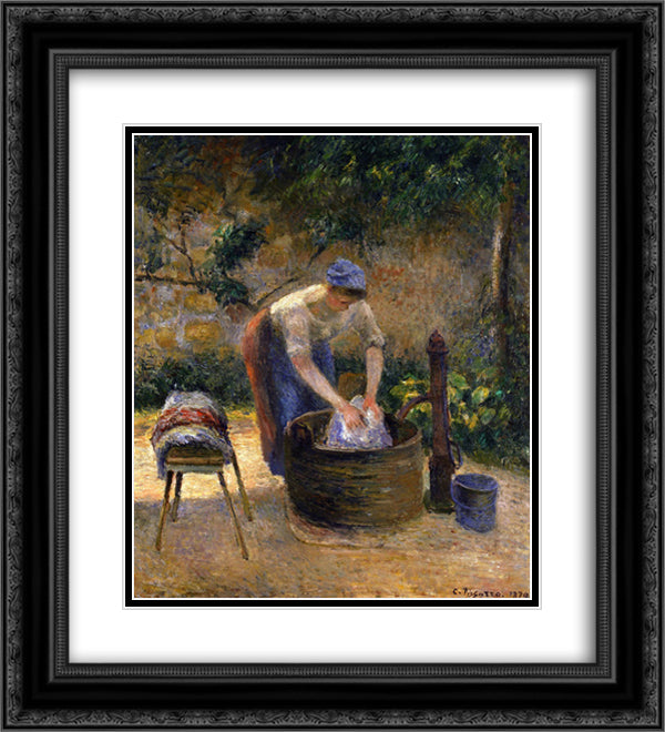 The Laundry Woman 20x22 Black Ornate Wood Framed Art Print Poster with Double Matting by Pissarro, Camille