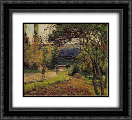 The Little Bridge, Pontoise 22x20 Black Ornate Wood Framed Art Print Poster with Double Matting by Pissarro, Camille