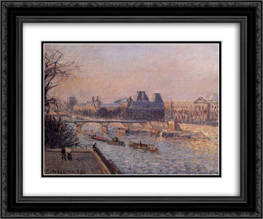The Louvre, Afternoon 24x20 Black Ornate Wood Framed Art Print Poster with Double Matting by Pissarro, Camille