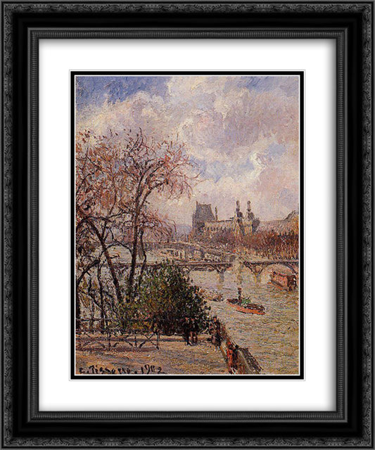 The Louvre, Gray Weather, Afternoon 20x24 Black Ornate Wood Framed Art Print Poster with Double Matting by Pissarro, Camille