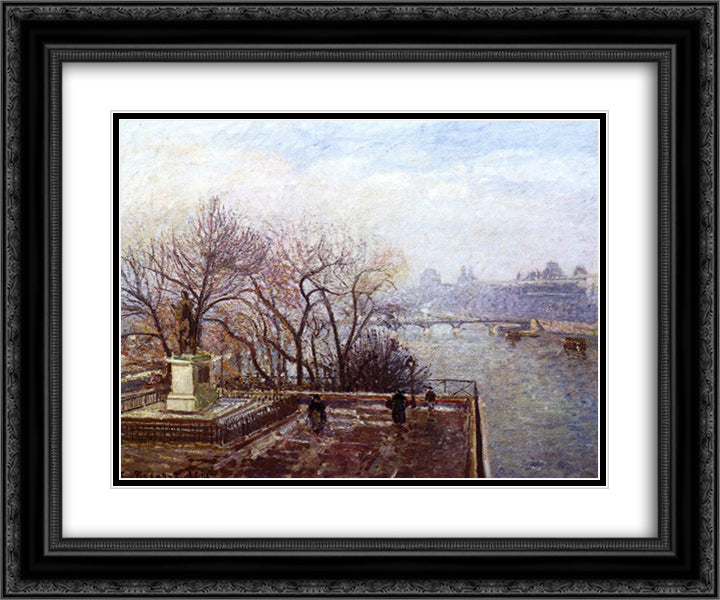 The Louvre, Morning, Mist 24x20 Black Ornate Wood Framed Art Print Poster with Double Matting by Pissarro, Camille