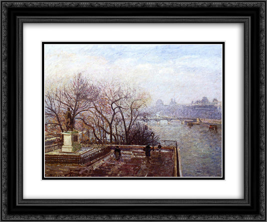 The Louvre, Morning, Mist 24x20 Black Ornate Wood Framed Art Print Poster with Double Matting by Pissarro, Camille