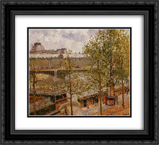 The Louvre, Morning, Sun, Quai Malaquais 22x20 Black Ornate Wood Framed Art Print Poster with Double Matting by Pissarro, Camille