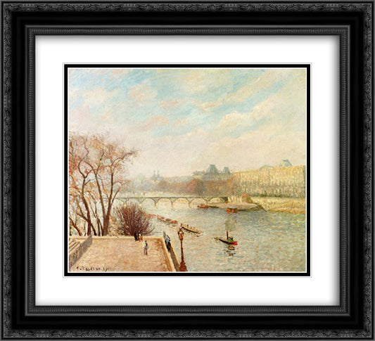 The Louvre, Winter Sunlight, Morning, 2nd Version 22x20 Black Ornate Wood Framed Art Print Poster with Double Matting by Pissarro, Camille