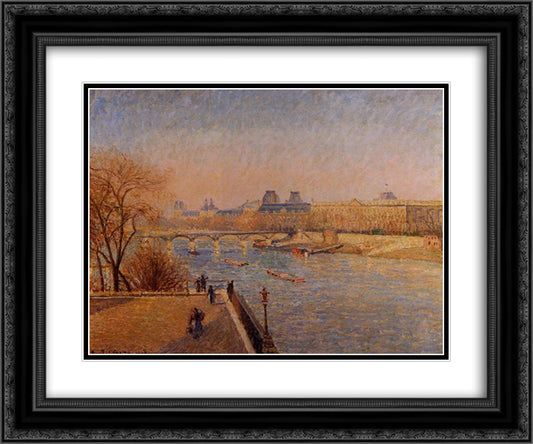 The Louvre, Winter Sunshine, Morning 24x20 Black Ornate Wood Framed Art Print Poster with Double Matting by Pissarro, Camille