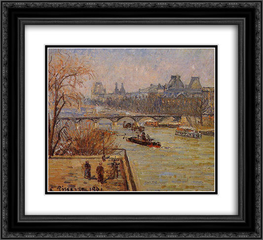 The Louvre 22x20 Black Ornate Wood Framed Art Print Poster with Double Matting by Pissarro, Camille