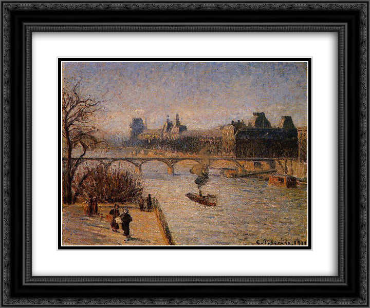 The Louvre 2 24x20 Black Ornate Wood Framed Art Print Poster with Double Matting by Pissarro, Camille