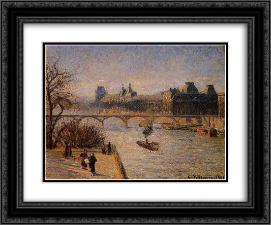 The Louvre 2 24x20 Black Ornate Wood Framed Art Print Poster with Double Matting by Pissarro, Camille