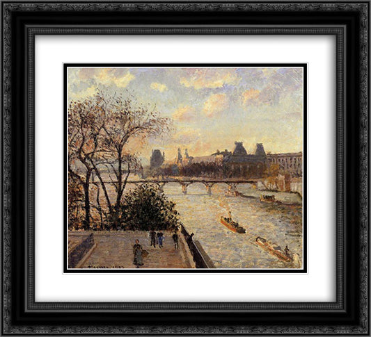 The Louvre and the Seine from the Pont Neuf 22x20 Black Ornate Wood Framed Art Print Poster with Double Matting by Pissarro, Camille