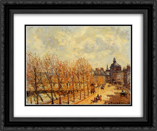 The Malaquais Quay in the Morning, Sunny Weather 24x20 Black Ornate Wood Framed Art Print Poster with Double Matting by Pissarro, Camille