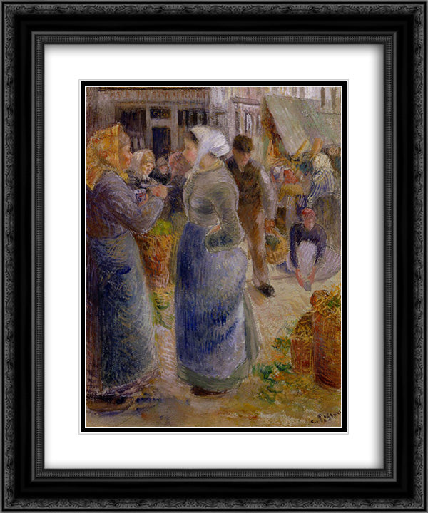 The Market 20x24 Black Ornate Wood Framed Art Print Poster with Double Matting by Pissarro, Camille