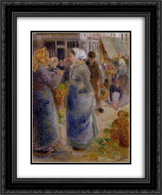 The Market 20x24 Black Ornate Wood Framed Art Print Poster with Double Matting by Pissarro, Camille