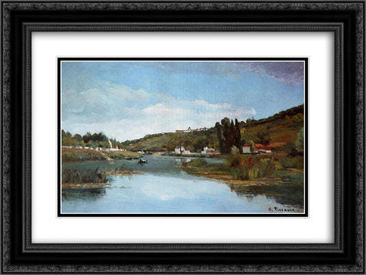 The Marne at Chennevieres 24x18 Black Ornate Wood Framed Art Print Poster with Double Matting by Pissarro, Camille