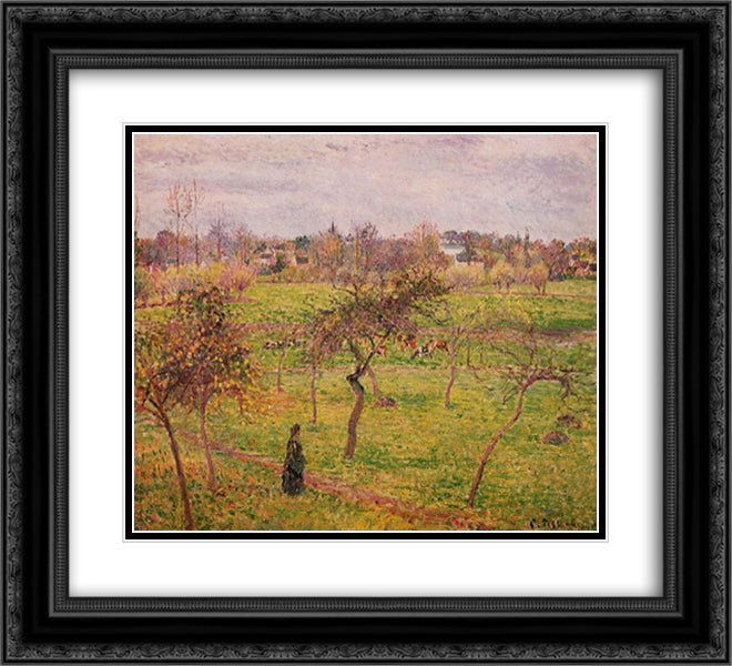The Meadow at Eragny 22x20 Black Ornate Wood Framed Art Print Poster with Double Matting by Pissarro, Camille
