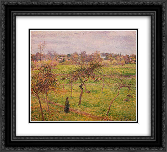 The Meadow at Eragny 22x20 Black Ornate Wood Framed Art Print Poster with Double Matting by Pissarro, Camille