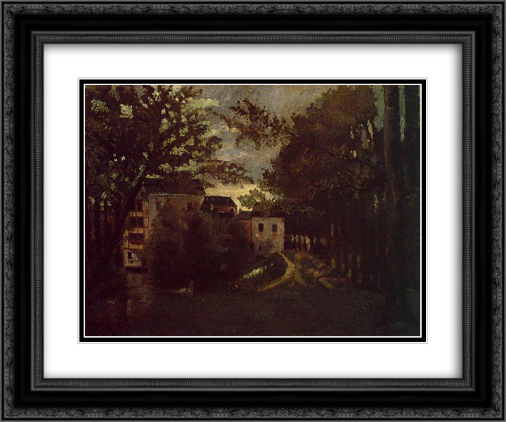 The Mill at La Roche Goyon 24x20 Black Ornate Wood Framed Art Print Poster with Double Matting by Pissarro, Camille