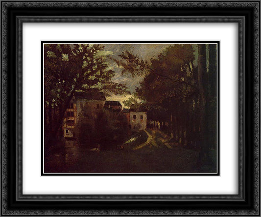 The Mill at La Roche Goyon 24x20 Black Ornate Wood Framed Art Print Poster with Double Matting by Pissarro, Camille