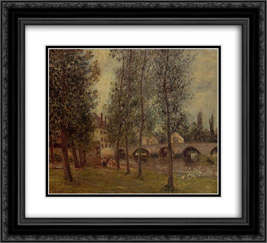 The Moret Bridge 22x20 Black Ornate Wood Framed Art Print Poster with Double Matting by Pissarro, Camille