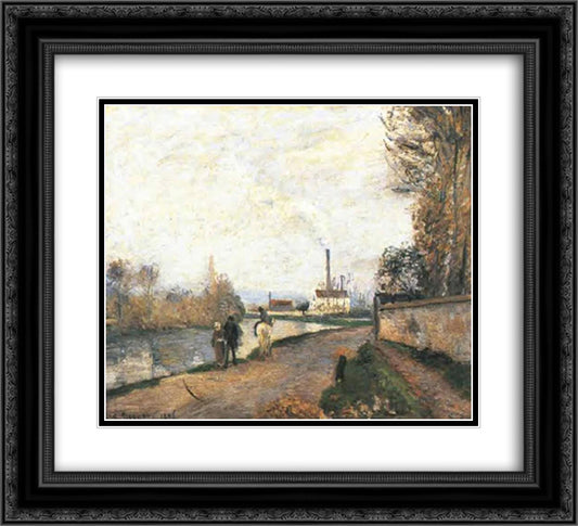 The Oise at Pontoise in Bad Weather 22x20 Black Ornate Wood Framed Art Print Poster with Double Matting by Pissarro, Camille