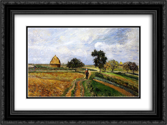 The Old Ennery Road in Pontoise 24x18 Black Ornate Wood Framed Art Print Poster with Double Matting by Pissarro, Camille