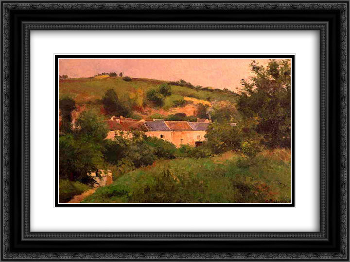 The Path in the Village 24x18 Black Ornate Wood Framed Art Print Poster with Double Matting by Pissarro, Camille