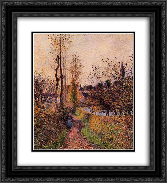 The path of Basincourt 20x22 Black Ornate Wood Framed Art Print Poster with Double Matting by Pissarro, Camille